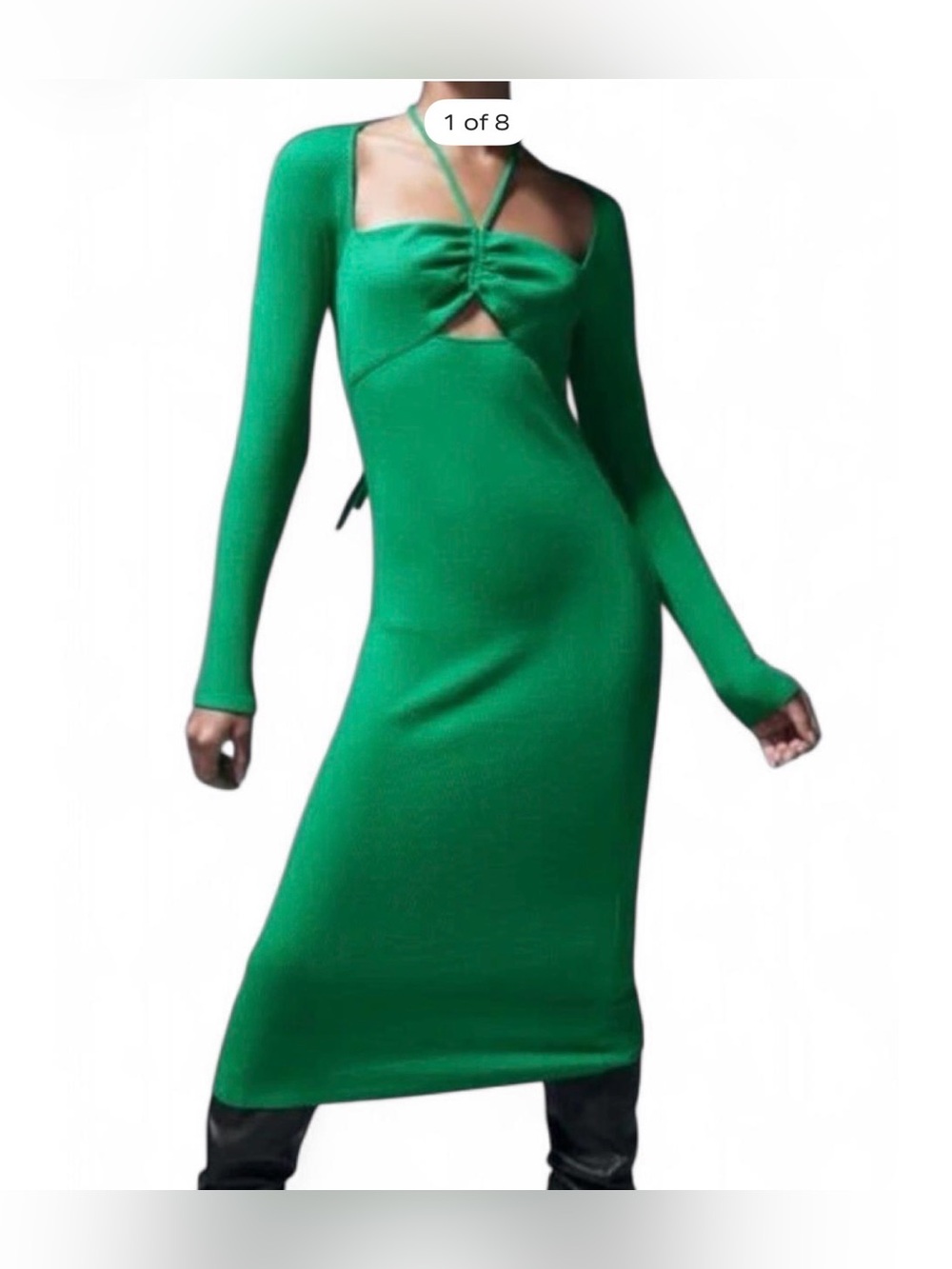 Green Long Sleeve Cutout Midi Dress
